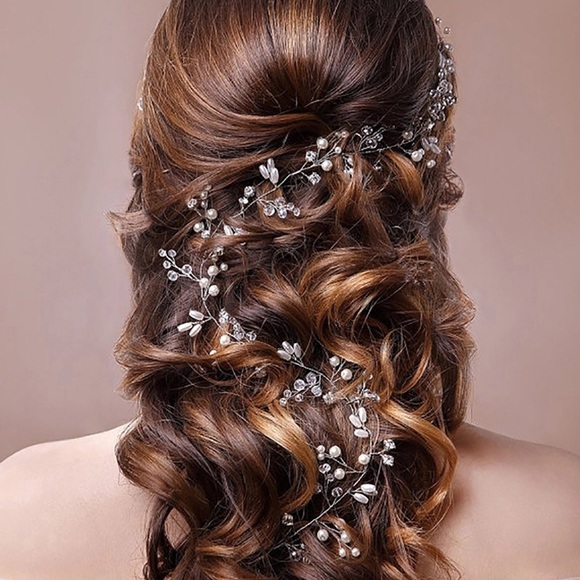 Large hair comb wedding crystal bride vine Pearl main image 5